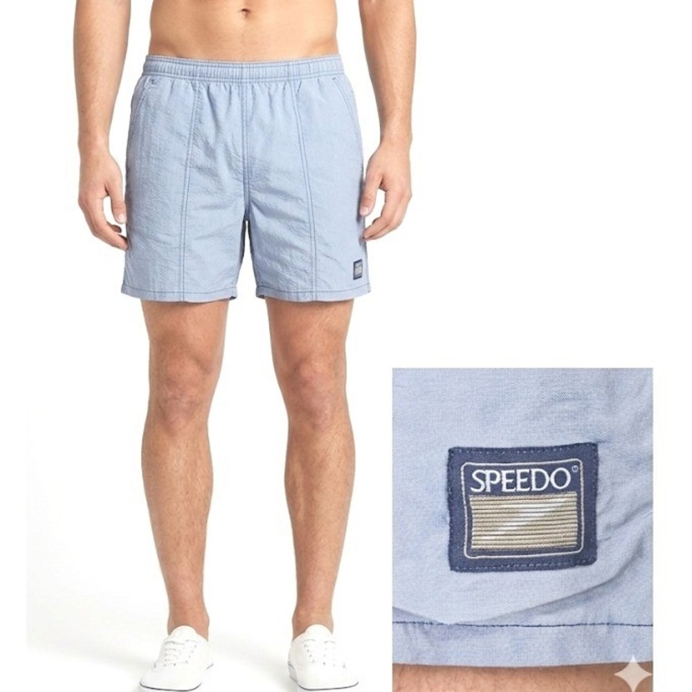 Speedo Swim Trunks Mens XL Light Blue Athletic Beachwear Quick Dry Logo Shorts